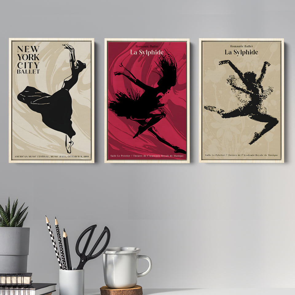 Romantic Ballet Wall Art Print Set Set of 3 Piece Framed Canvas Prints Wall Art Decor