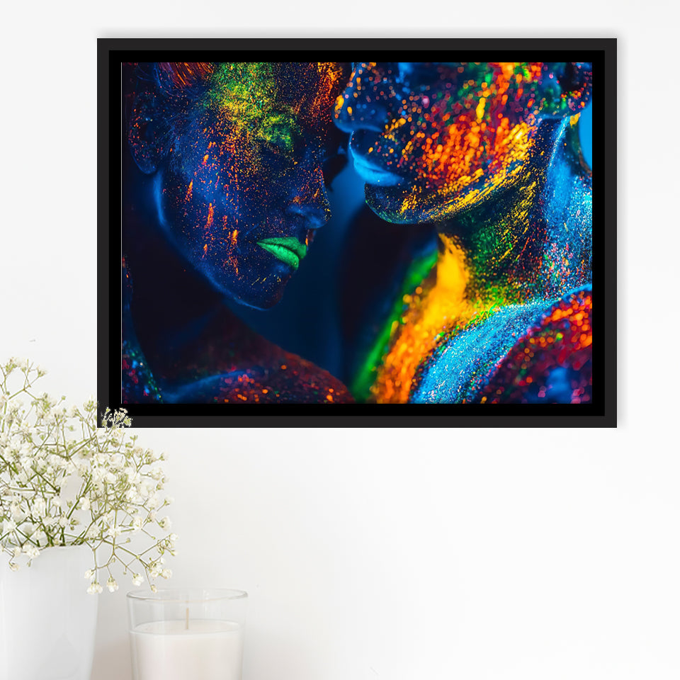Romantic Colorful Kiss Framed Canvas Prints Wall Art - Painting Canvas,Floating Frame, Painting Prints,For Sale