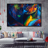 Romantic Colorful Kiss Framed Canvas Prints Wall Art - Painting Canvas,Floating Frame, Painting Prints,For Sale