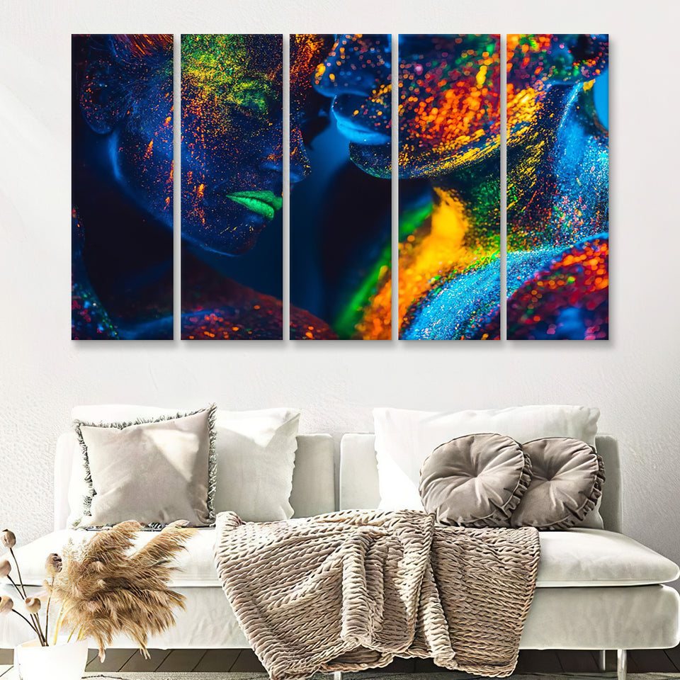 Romantic Colorful Kiss 5 Pieces B Canvas Prints Wall Art - Painting Canvas,Wall Decor, Multi Panel,5 Panels