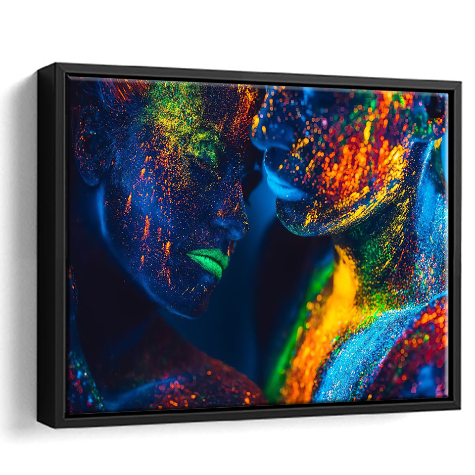 Romantic Colorful Kiss Framed Canvas Prints Wall Art - Painting Canvas,Floating Frame, Painting Prints,For Sale