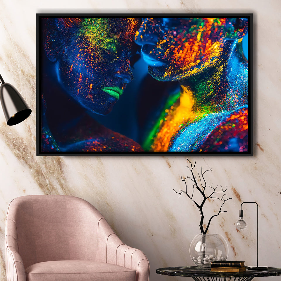 Romantic Colorful Kiss Framed Canvas Prints Wall Art - Painting Canvas,Floating Frame, Painting Prints,For Sale