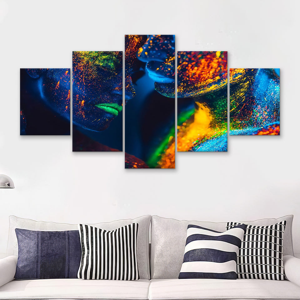 Romantic Colorful Kiss 5 Pieces Canvas Prints Wall Art - Painting Canvas,Wall Decor, Multi Panel,5 Panels
