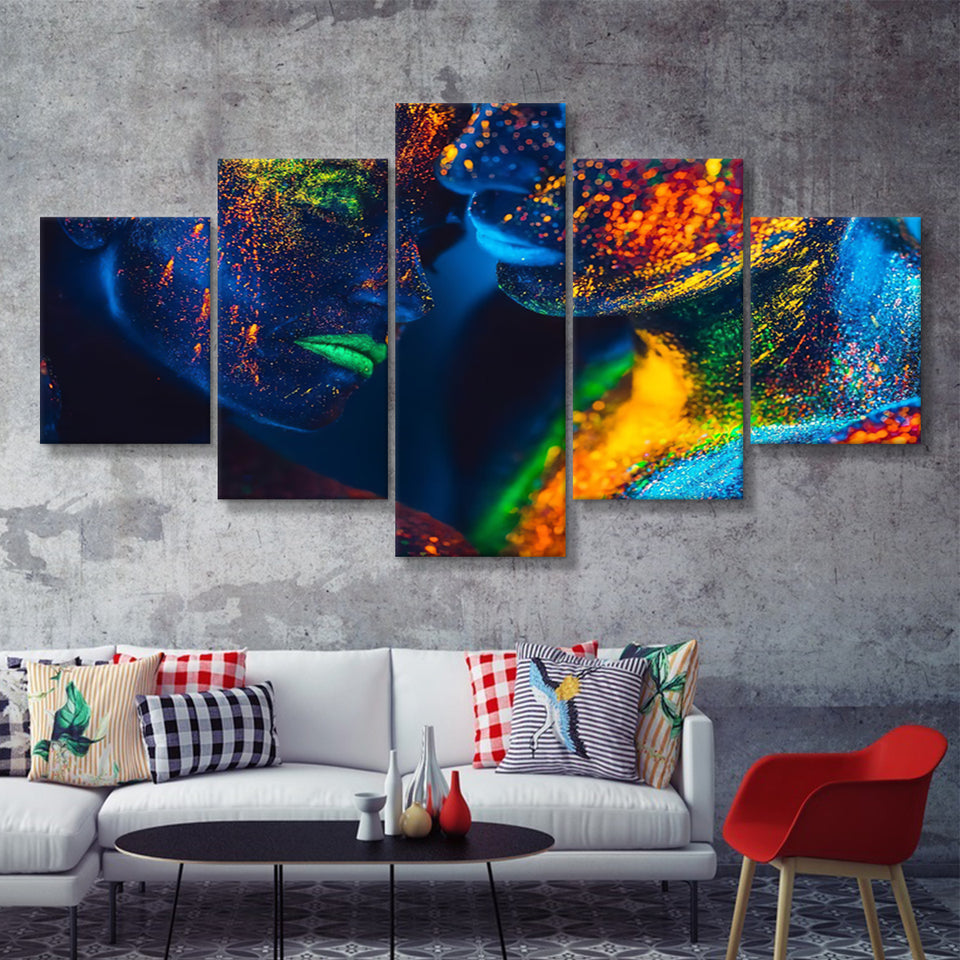 Romantic Colorful Kiss 5 Pieces Canvas Prints Wall Art - Painting Canvas,Wall Decor, Multi Panel,5 Panels