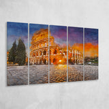 Rome Italy Colosseum Amphitheater Sunrise Through 5 Pieces Extra Large Canvas Prints Wall Art Home Decor