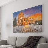Rome Italy Colosseum Amphitheater Sunrise Through City Art Watercolor Canvas Prints Wall Art Home Decor, Large Canvas
