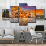 Rome Italy Colosseum Amphitheater Sunrise Through 5 Pieces Mixed Canvas Prints Wall Art Home Decor