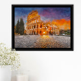 Rome Italy Colosseum Amphitheater Sunrise Through City Art Watercolor Framed Canvas Prints Wall Art Home Decor,Floating Frame