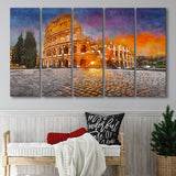 Rome Italy Colosseum Amphitheater Sunrise Through 5 Pieces Extra Large Canvas Prints Wall Art Home Decor