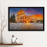 Rome Italy Colosseum Amphitheater Sunrise Through City Art Watercolor Framed Canvas Prints Wall Art Home Decor,Floating Frame