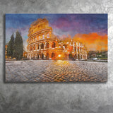 Rome Italy Colosseum Amphitheater Sunrise Through City Art Watercolor Canvas Prints Wall Art Home Decor, Large Canvas