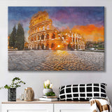 Rome Italy Colosseum Amphitheater Sunrise Through City Art Watercolor Canvas Prints Wall Art Home Decor, Large Canvas