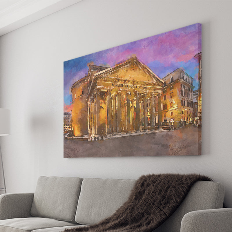 Rome Italy Pantheon Ancient Roman Temple City Art Watercolor Canvas Prints Wall Art Home Decor, Large Canvas