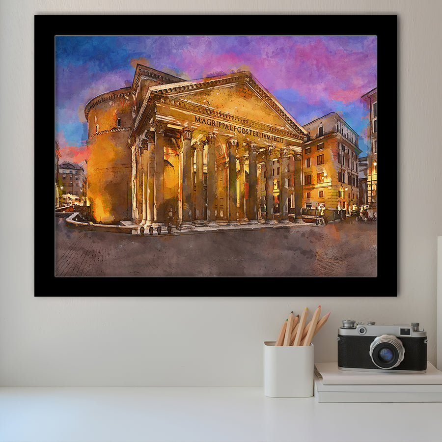 Rome Italy Pantheon Ancient Roman Temple City Art Watercolor Framed Art Prints Wall Art Decor,Framed Picture