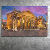 Rome Italy Pantheon Ancient Roman Temple City Art Watercolor Canvas Prints Wall Art Home Decor, Large Canvas