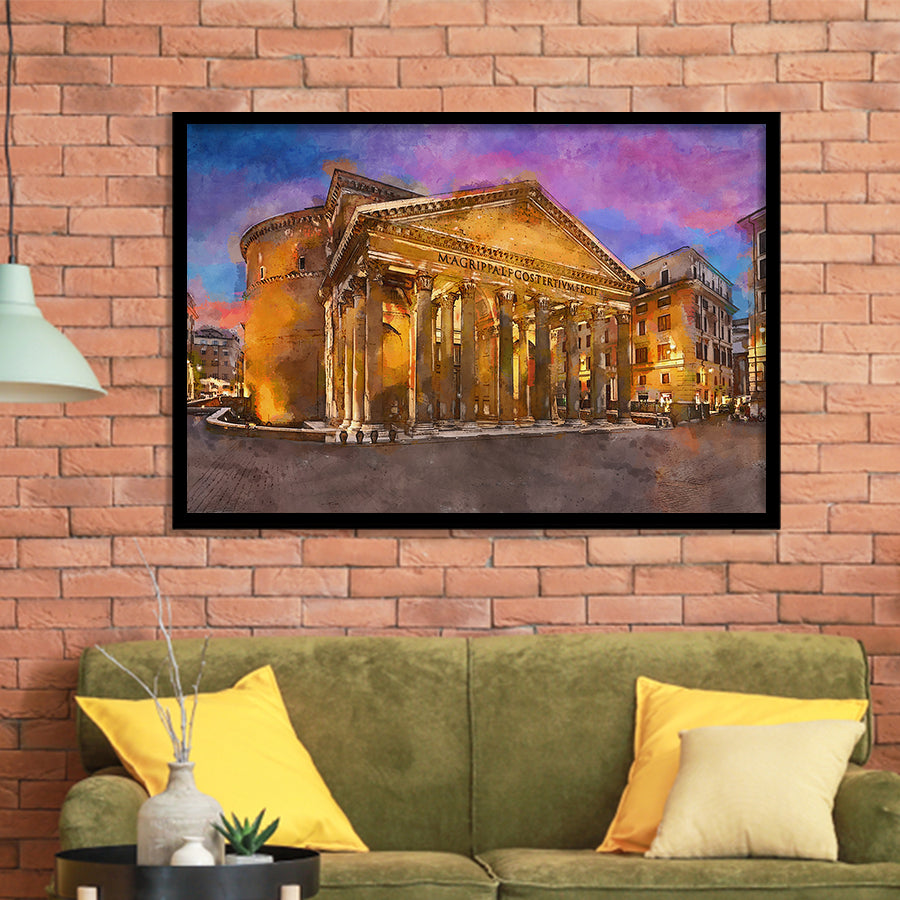 Rome Italy Pantheon Ancient Roman Temple City Art Watercolor Framed Art Prints Wall Art Decor,Framed Picture