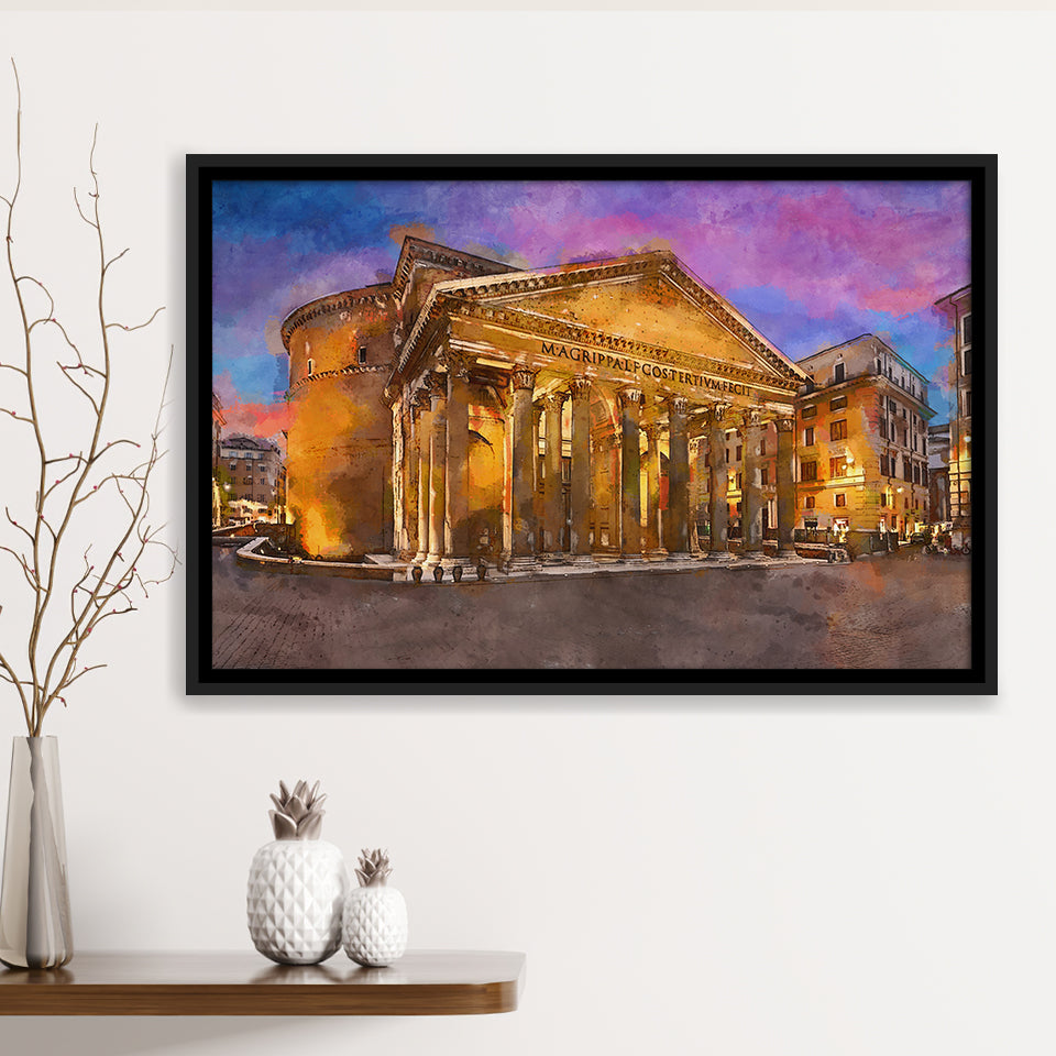 Rome Italy Pantheon Ancient Roman Temple City Art Watercolor Framed Canvas Prints Wall Art Home Decor,Floating Frame