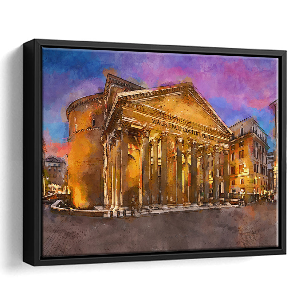 Rome Italy Pantheon Ancient Roman Temple City Art Watercolor Framed Canvas Prints Wall Art Home Decor,Floating Frame