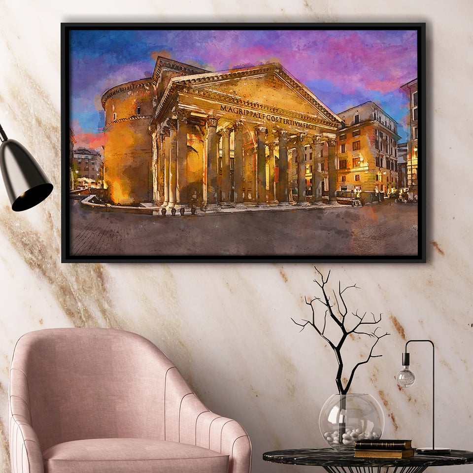 Rome Italy Pantheon Ancient Roman Temple City Art Watercolor Framed Canvas Prints Wall Art Home Decor,Floating Frame