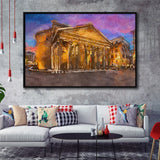 Rome Italy Pantheon Ancient Roman Temple City Art Watercolor Framed Canvas Prints Wall Art Home Decor,Floating Frame