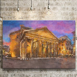 Rome Italy Pantheon Ancient Roman Temple City Art Watercolor Canvas Prints Wall Art Home Decor, Large Canvas