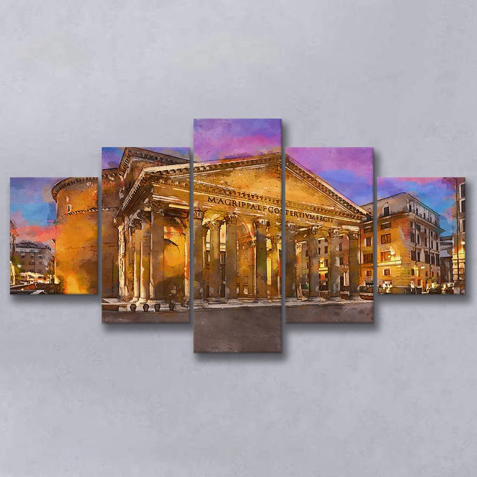 Rome Italy Pantheon Ancient Roman Temple 5 Pieces Mixed Canvas Prints Wall Art Home Decor