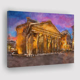 Rome Italy Pantheon Ancient Roman Temple City Art Watercolor Canvas Prints Wall Art Home Decor, Large Canvas