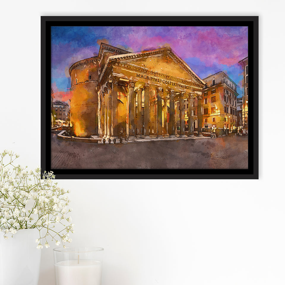 Rome Italy Pantheon Ancient Roman Temple City Art Watercolor Framed Canvas Prints Wall Art Home Decor,Floating Frame