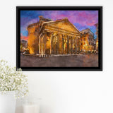 Rome Italy Pantheon Ancient Roman Temple City Art Watercolor Framed Canvas Prints Wall Art Home Decor,Floating Frame