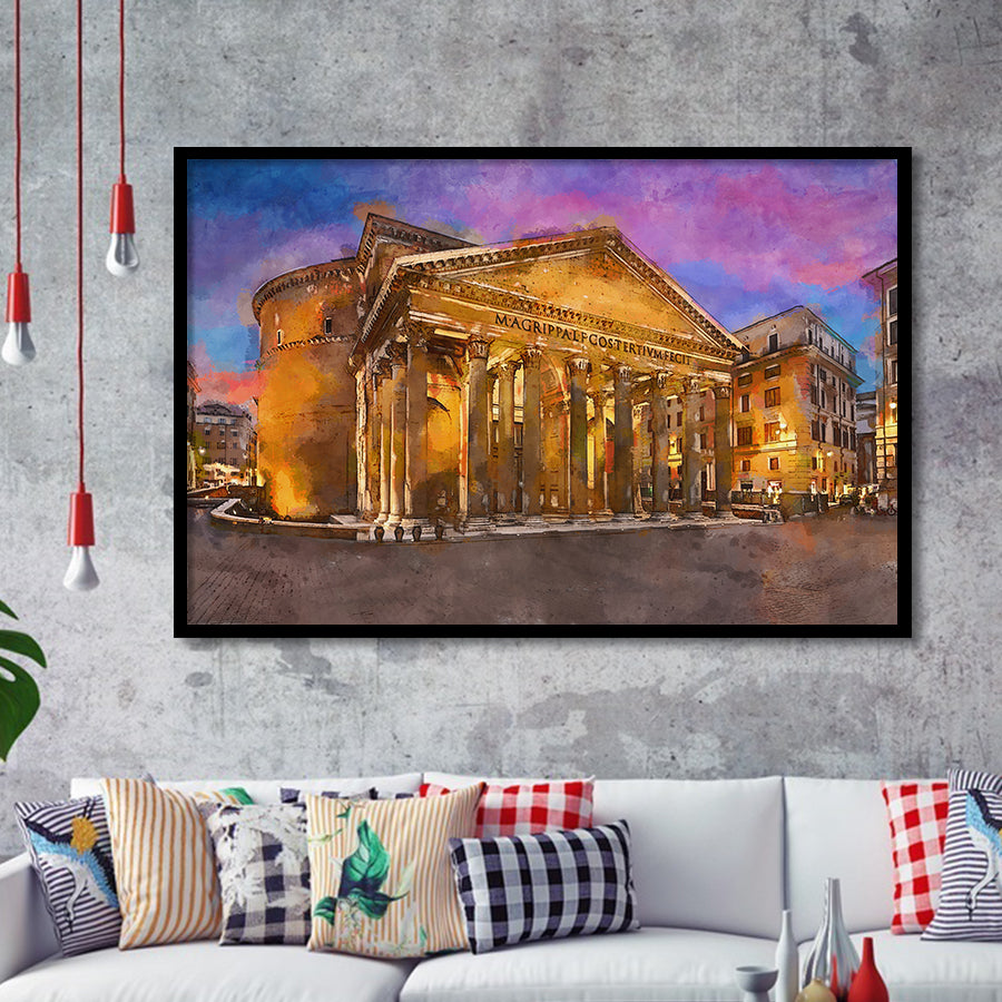 Rome Italy Pantheon Ancient Roman Temple City Art Watercolor Framed Art Prints Wall Art Decor,Framed Picture