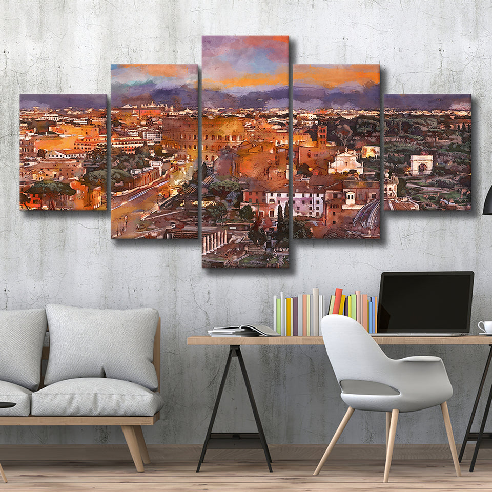 Rome Italy View Towards Colosseum Archeological 5 Pieces Mixed Canvas Prints Wall Art Home Decor