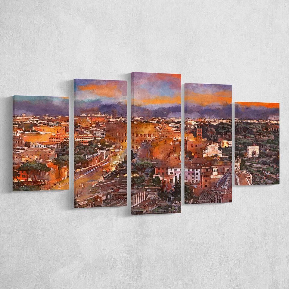 Rome Italy View Towards Colosseum Archeological 5 Pieces Mixed Canvas Prints Wall Art Home Decor