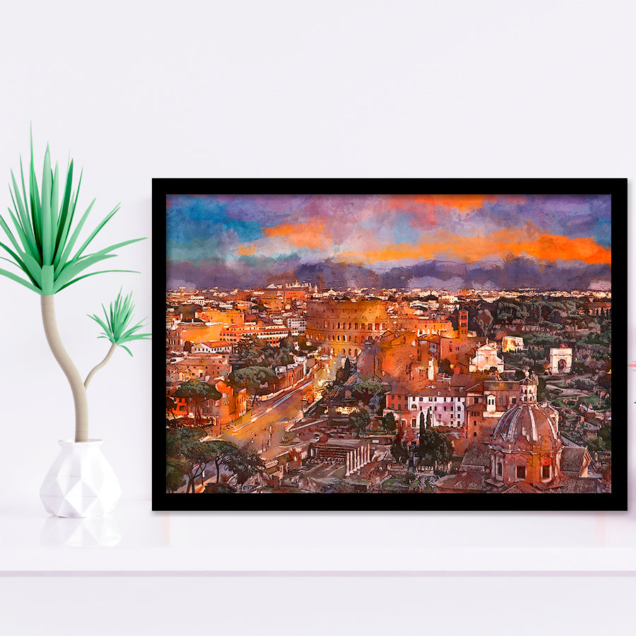 Rome Italy View Towards Colosseum Archeological City Art Watercolor Framed Art Prints Wall Art Decor,Framed Picture
