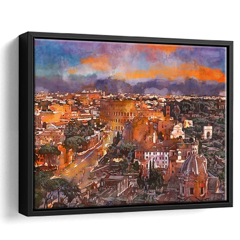Rome Italy View Towards Colosseum Archeological City Art Watercolor Framed Canvas Prints Wall Art Home Decor,Floating Frame
