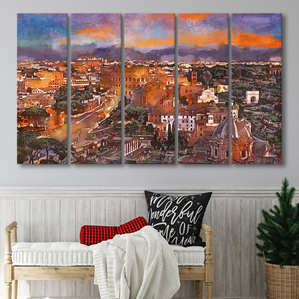 Rome Italy View Towards Colosseum Archeological 5 Pieces Extra Large Canvas Prints Wall Art Home Decor