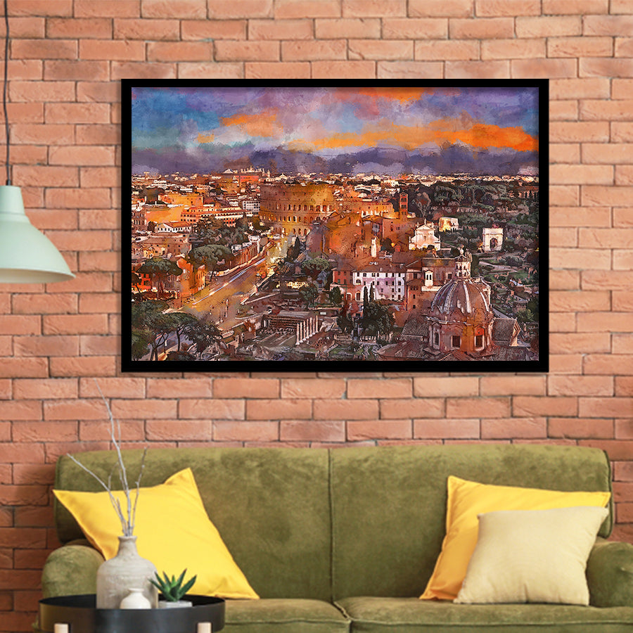 Rome Italy View Towards Colosseum Archeological City Art Watercolor Framed Art Prints Wall Art Decor,Framed Picture