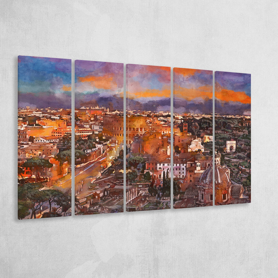 Rome Italy View Towards Colosseum Archeological 5 Pieces Extra Large Canvas Prints Wall Art Home Decor