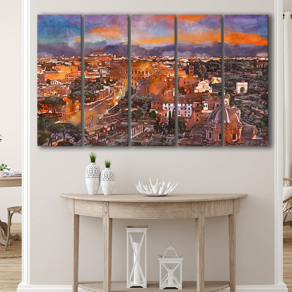 Rome Italy View Towards Colosseum Archeological 5 Pieces Extra Large Canvas Prints Wall Art Home Decor
