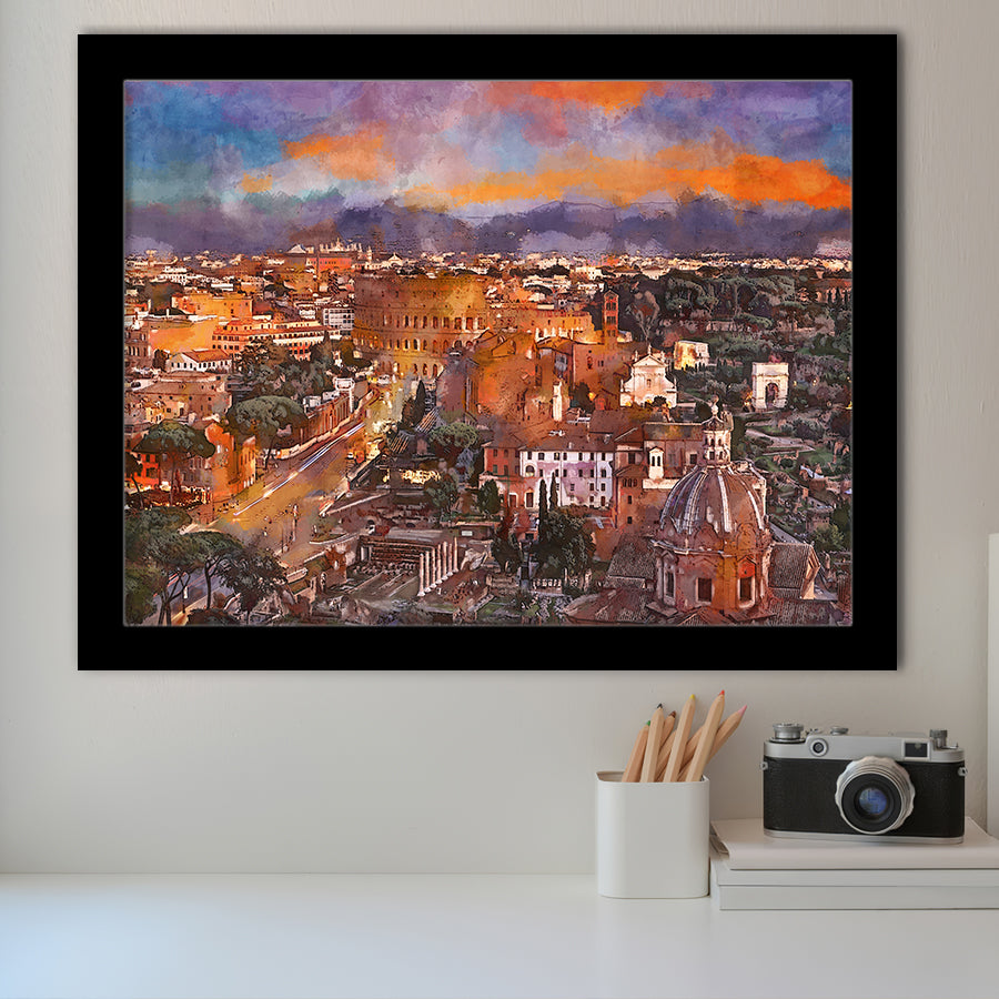 Rome Italy View Towards Colosseum Archeological City Art Watercolor Framed Art Prints Wall Art Decor,Framed Picture