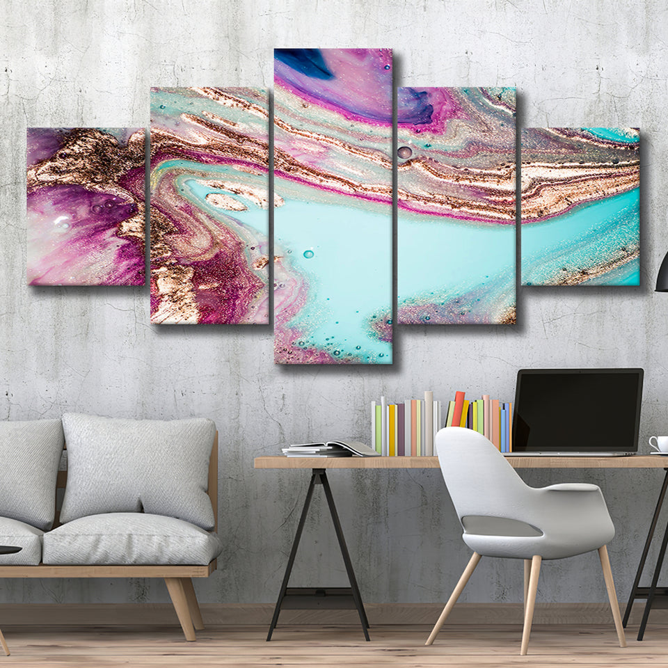 Rose Gold Marble Abstract 5 Piece Canvas Prints Wall Art Decor, Multi Panels, Mixed Canvas