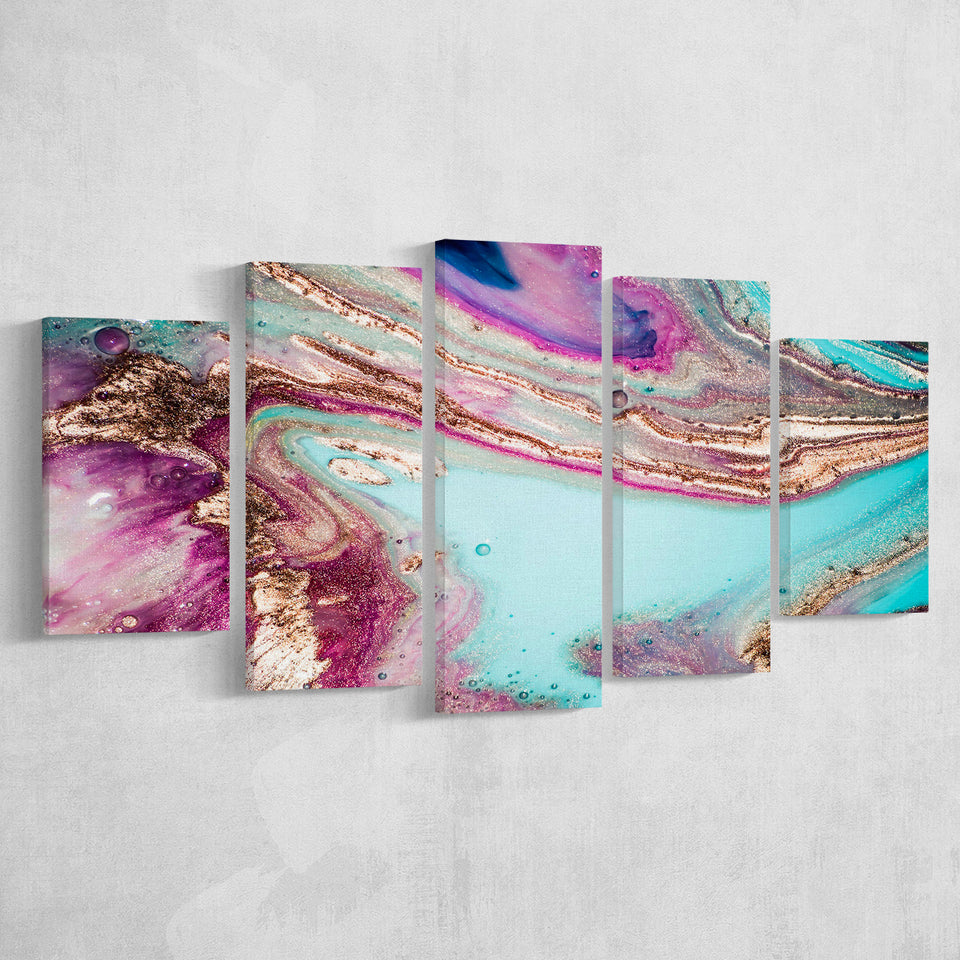 Rose Gold Marble Abstract 5 Piece Canvas Prints Wall Art Decor, Multi Panels, Mixed Canvas