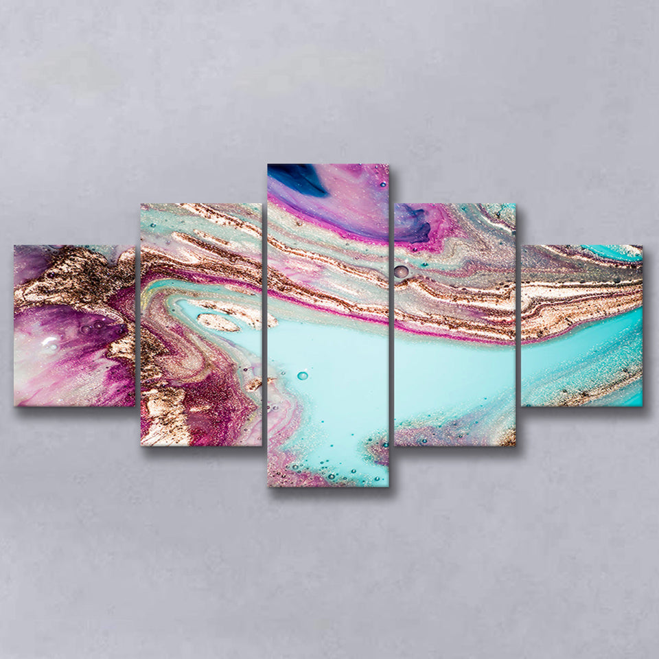 Rose Gold Marble Abstract 5 Piece Canvas Prints Wall Art Decor, Multi Panels, Mixed Canvas