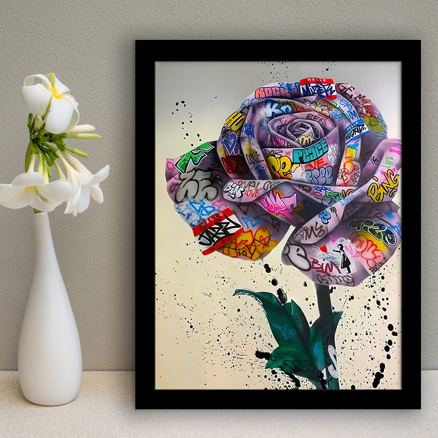 Rose Graffiti Street Art Banksy Style Framed Art Print Wall Art Decor,Framed Picture