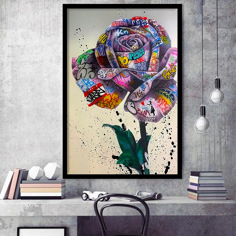 Rose Graffiti Street Art Banksy Style Framed Art Print Wall Art Decor,Framed Picture