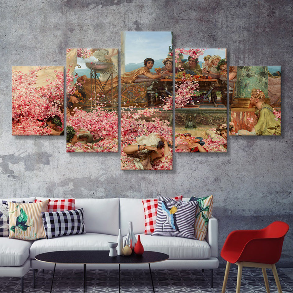Roses Of Heliogabalus By Tadema 5 Pieces Canvas Prints Wall Art - Painting Canvas, Multi Panel, Wall Decor, Canvas Art