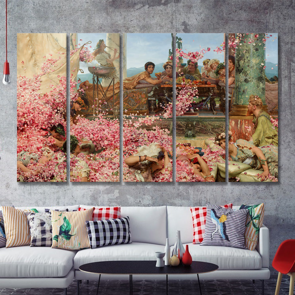 Roses Of Heliogabalus By Tadema 5 Pieces B Canvas Prints Wall Art - Painting Canvas, Multi Panel, Wall Decor, Canvas Art
