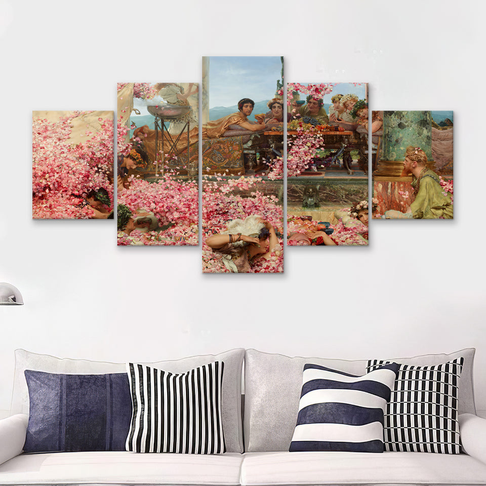 Roses Of Heliogabalus By Tadema 5 Pieces Canvas Prints Wall Art - Painting Canvas, Multi Panel, Wall Decor, Canvas Art