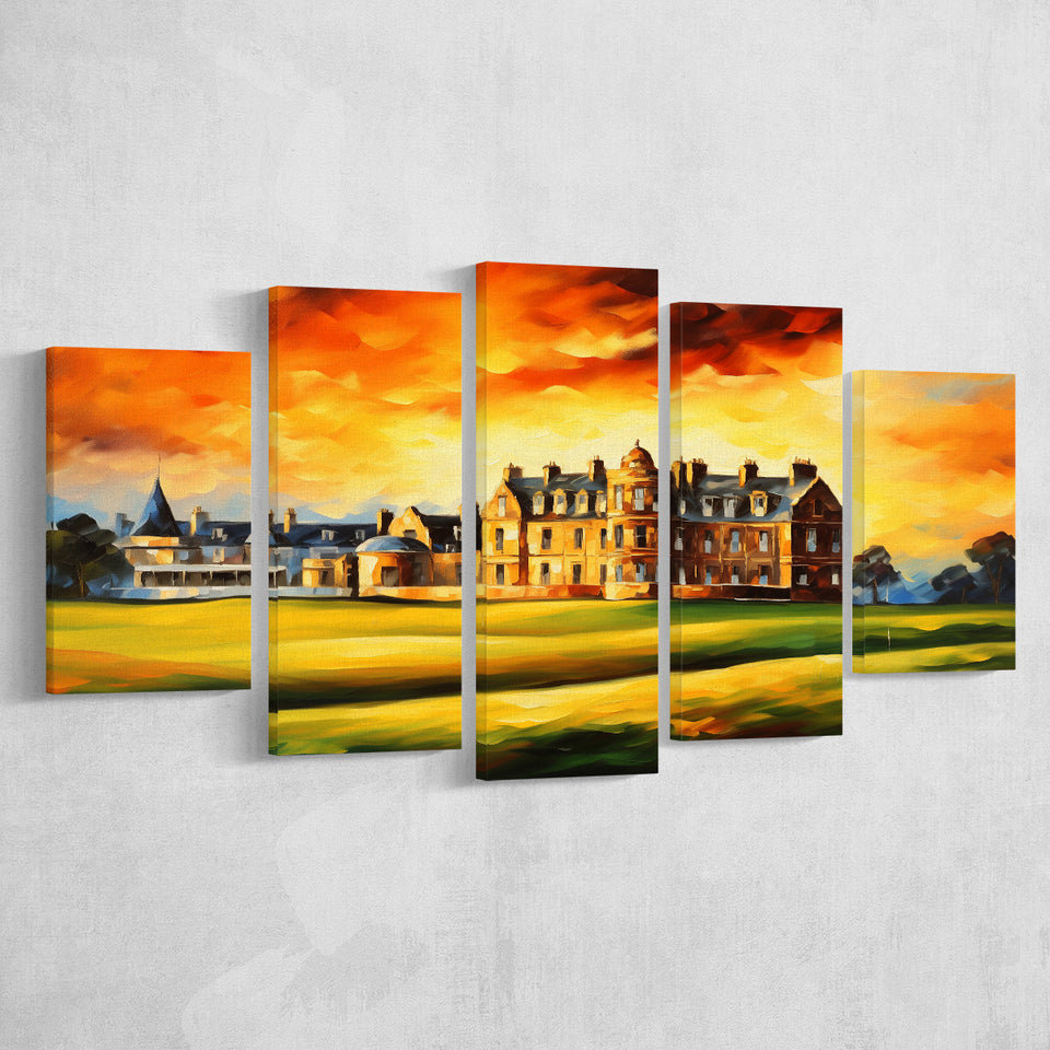 Royal Ancient Golf Club House 18Th Painting Mixed 5 Panel Large Canvas Prints Wall Art Decor