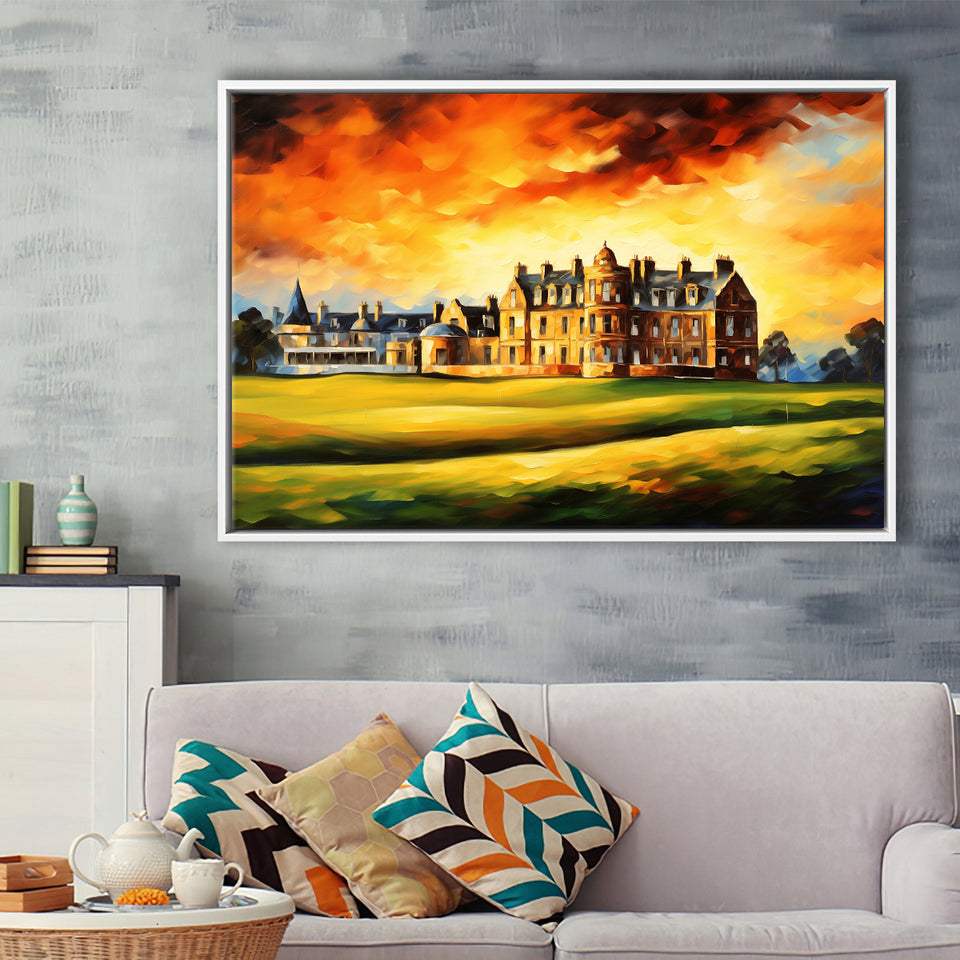 Royal Ancient Golf Club House 18Th Painting, Framed Canvas Prints Wall Art Decor, Floating Frame