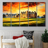 Royal Ancient Golf Club House 18Th Painting,5 Panel Extra Large Canvas Prints Wall Art Decor